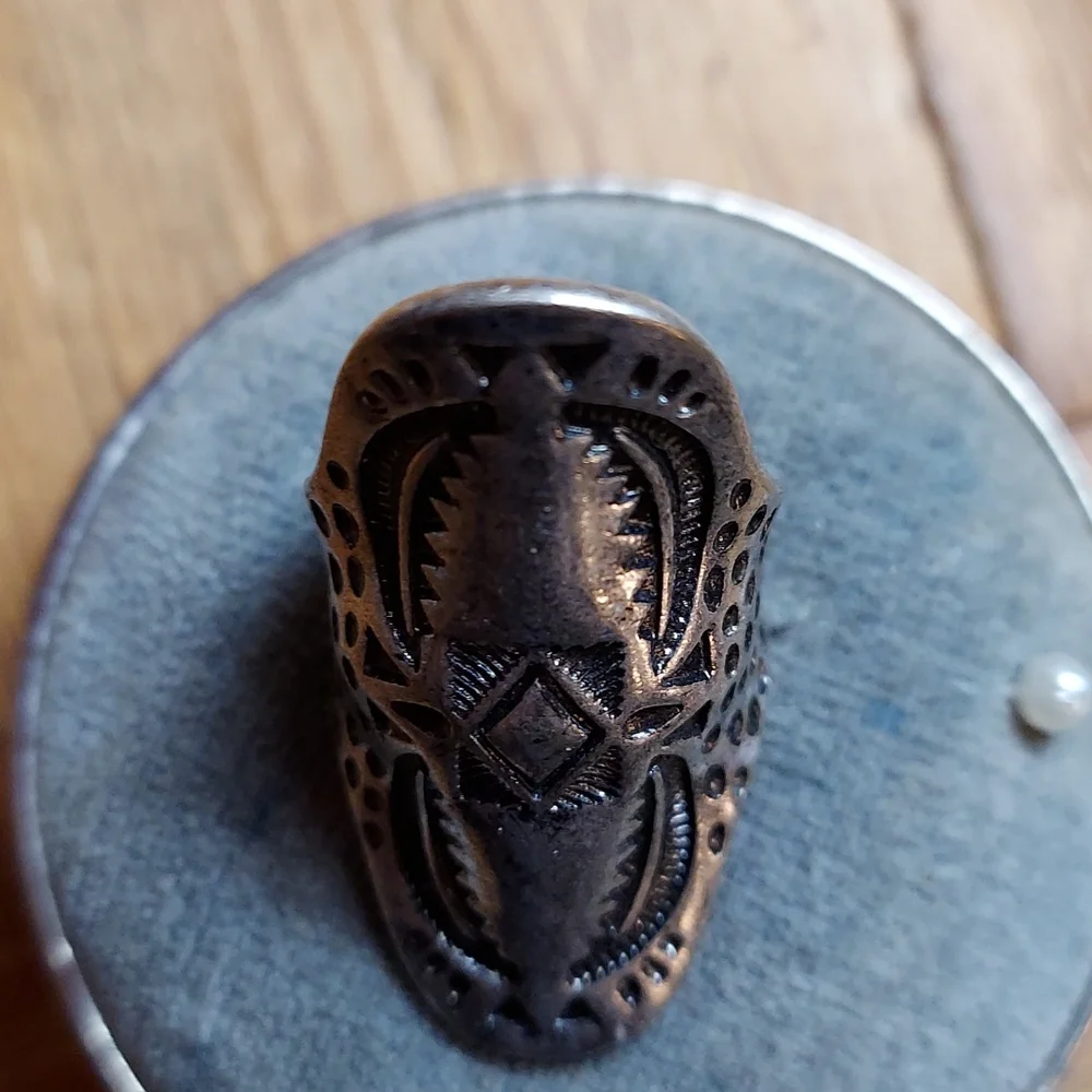 Vintage Large Long Silver Statement Ring - Picture 10 of 11